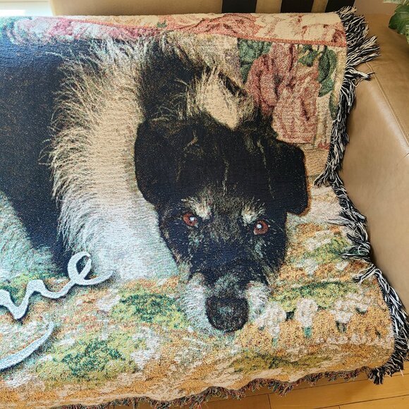 Woven blanket throw Afghan with dog. ''Love'' - Picture 3 of 9